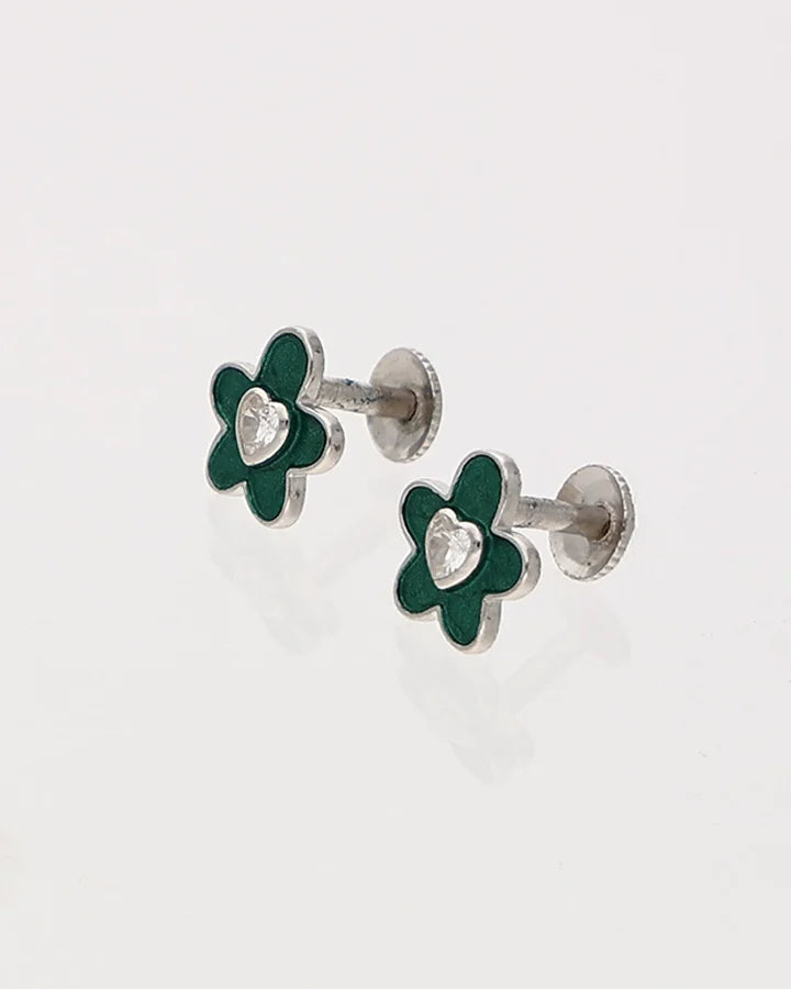 Green Flora Studs in 92.5 Silver