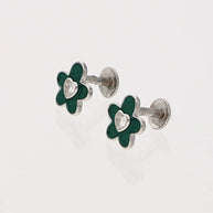 Green Flora Studs in 92.5 Silver
