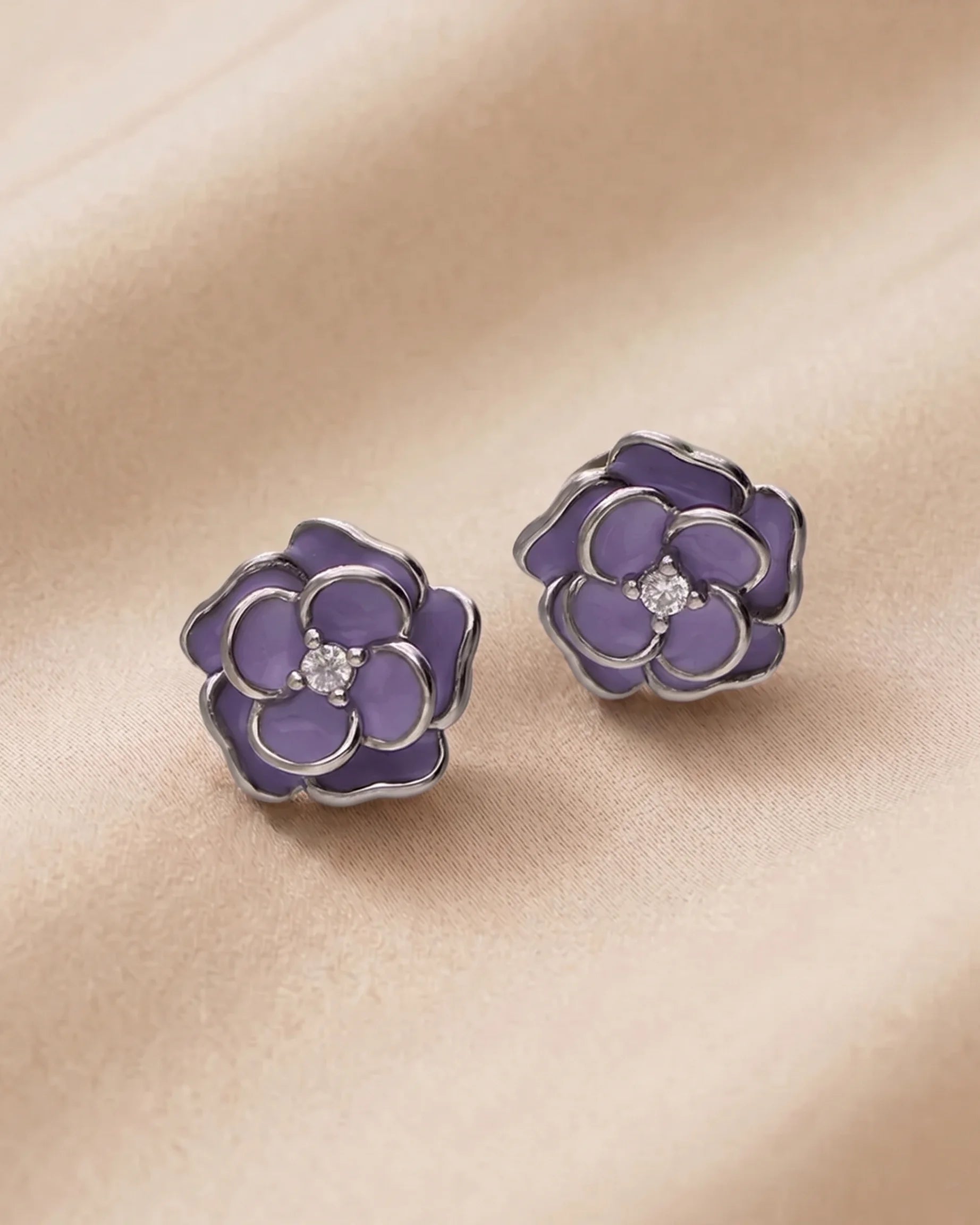 Purple Flora Studs in 92.5 Silver