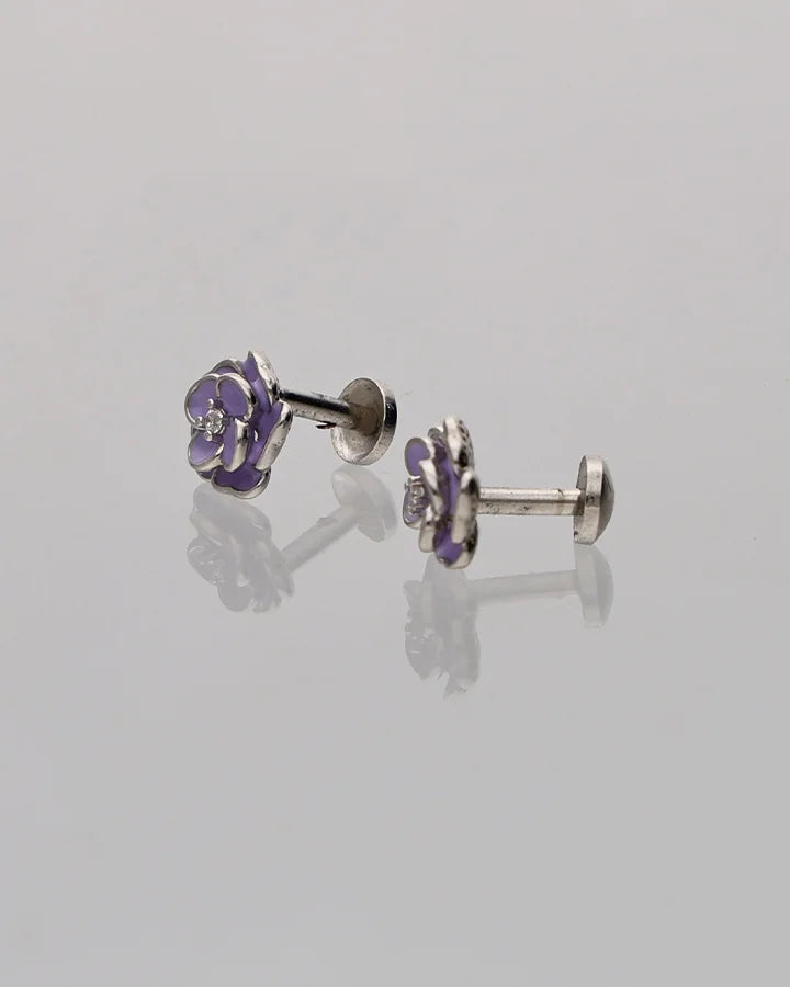Purple Flora Studs in 92.5 Silver