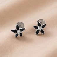 Black Flora Studs in 92.5 Silver
