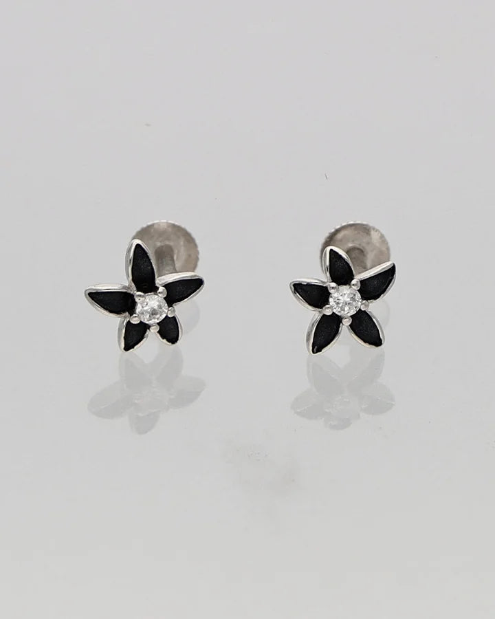 Black Flora Studs in 92.5 Silver