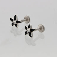 Black Flora Studs in 92.5 Silver