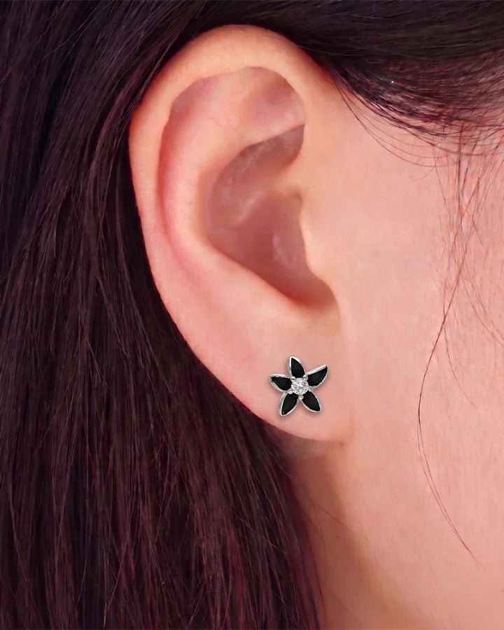 Black Flora Studs in 92.5 Silver