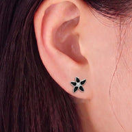 Black Flora Studs in 92.5 Silver