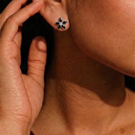 Black Flora Studs in 92.5 Silver