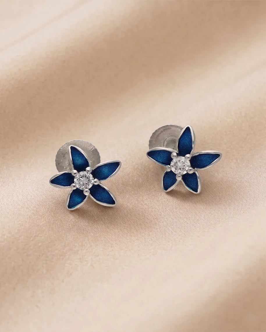 Blue Flora Studs in 92.5 Silver