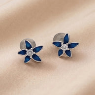 Blue Flora Studs in 92.5 Silver