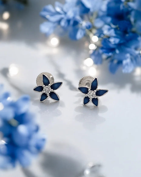 Blue Flora Studs in 92.5 Silver