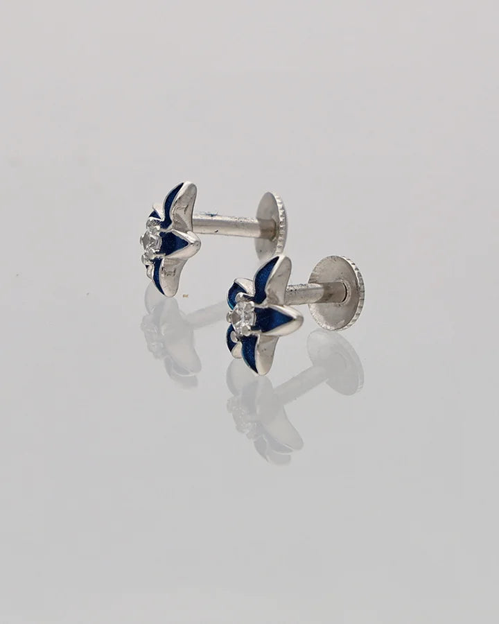 Blue Flora Studs in 92.5 Silver