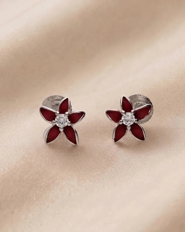Red Flora Studs in 92.5 Silver