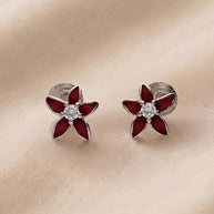 Red Flora Studs in 92.5 Silver