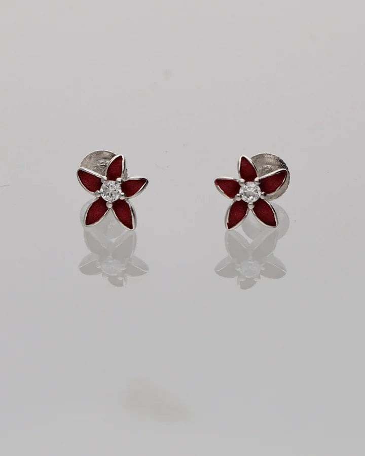 Red Flora Studs in 92.5 Silver