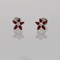 Red Flora Studs in 92.5 Silver