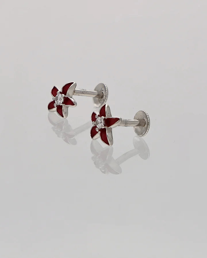 Red Flora Studs in 92.5 Silver