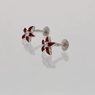 Red Flora Studs in 92.5 Silver