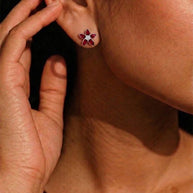 Red Flora Studs in 92.5 Silver