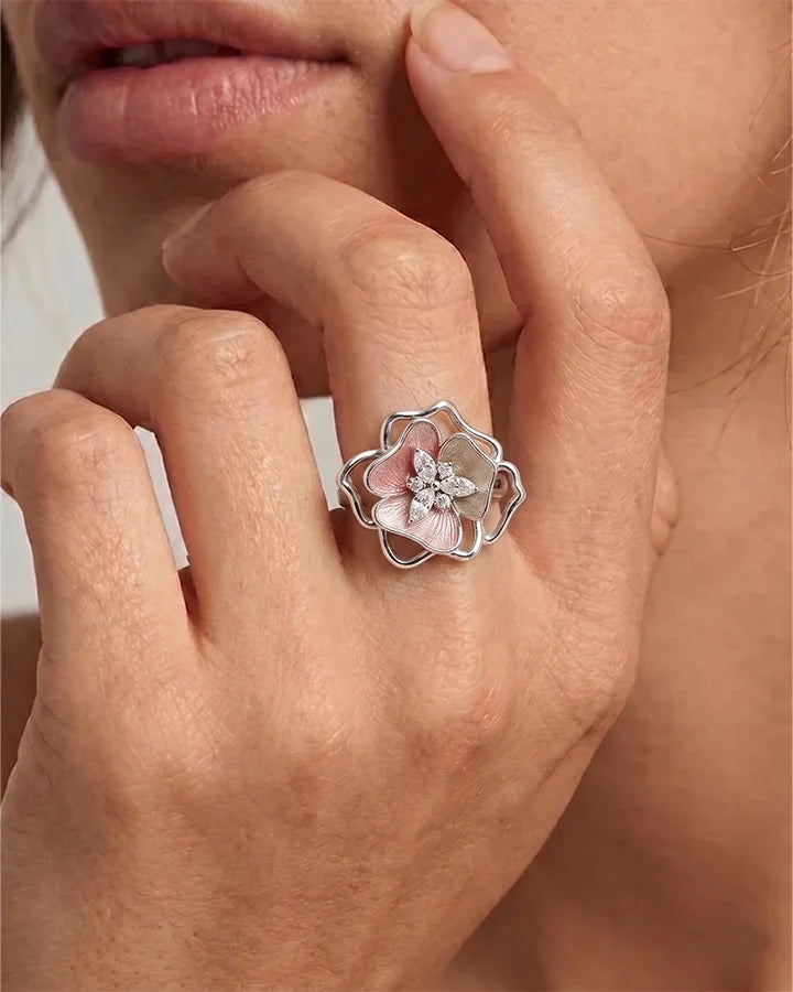 Pink Flora Ring in 92.5 Silver