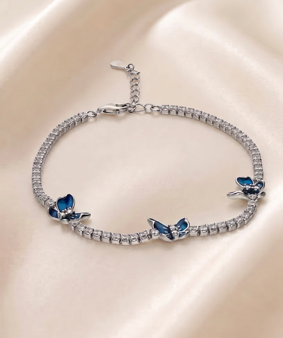 Blue Butterfly Bracelet in 92.5 Silver