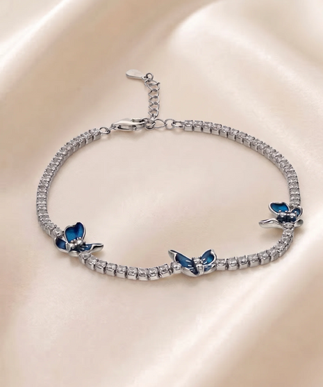 Blue Butterfly Bracelet in 92.5 Silver