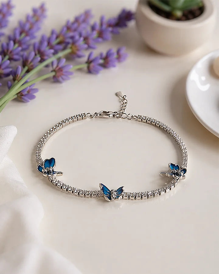 Blue Butterfly Bracelet in 92.5 Silver