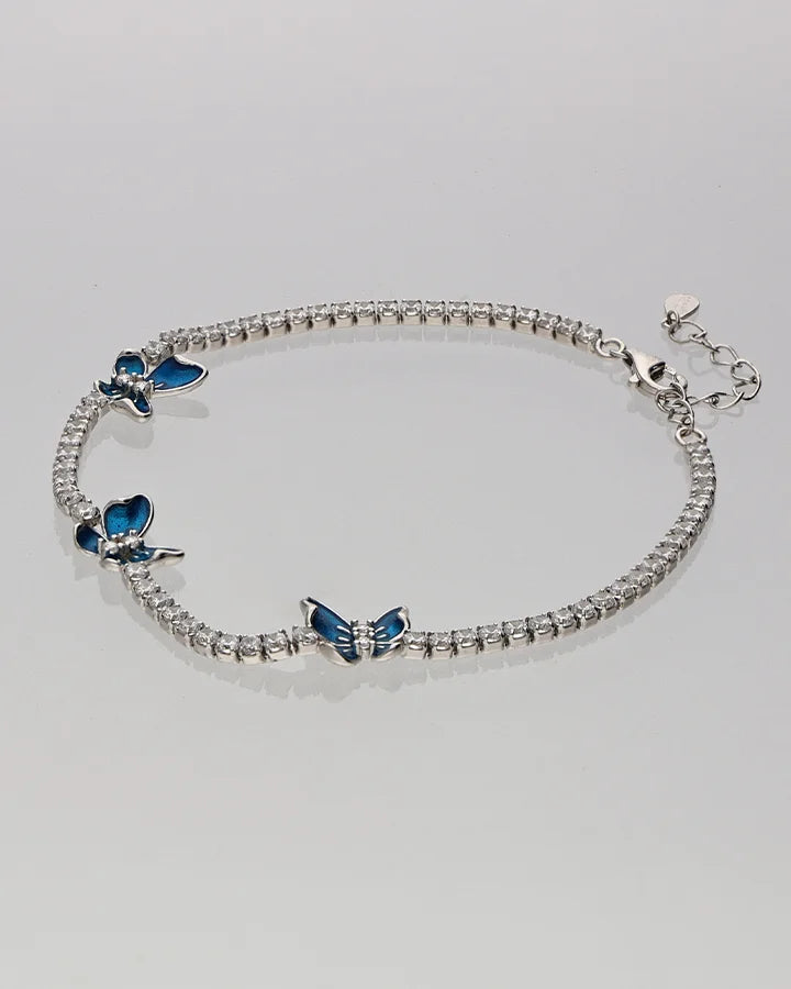 Blue Butterfly Bracelet in 92.5 Silver