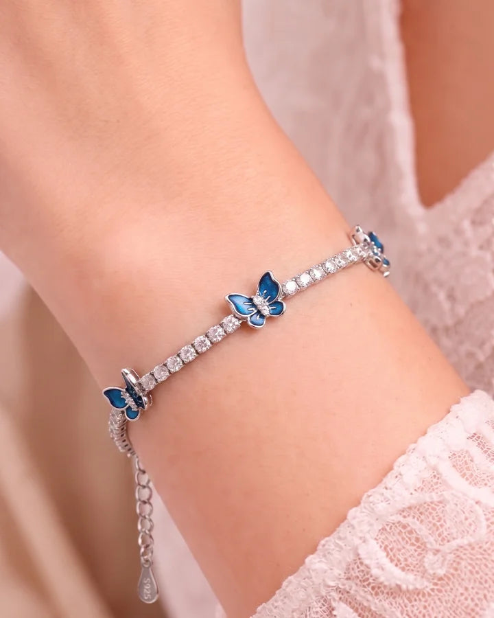 Blue Butterfly Bracelet in 92.5 Silver