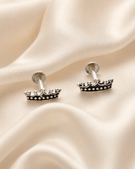 Shehenshah Crown Studs 92.5 Silver