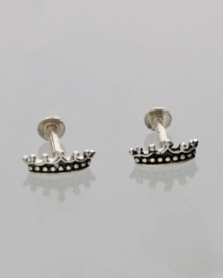 Shehenshah Crown Studs 92.5 Silver