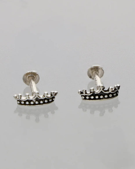 Shehenshah Crown Studs 92.5 Silver
