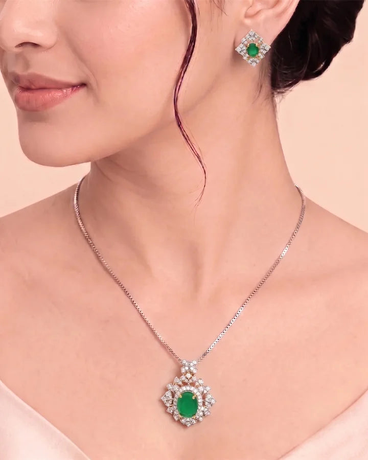 Emerald Aura Pendant Set in 92.5 Silver