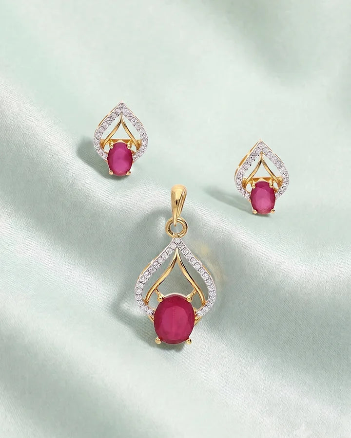 Ruby Cascade Pendant Set in 92.5 Silver