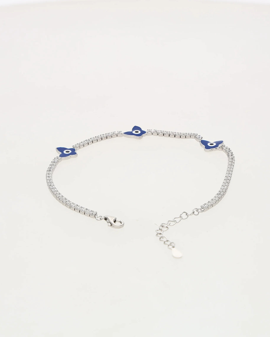 Butterfly Evil Eye Bracelet in 92.5 Silver