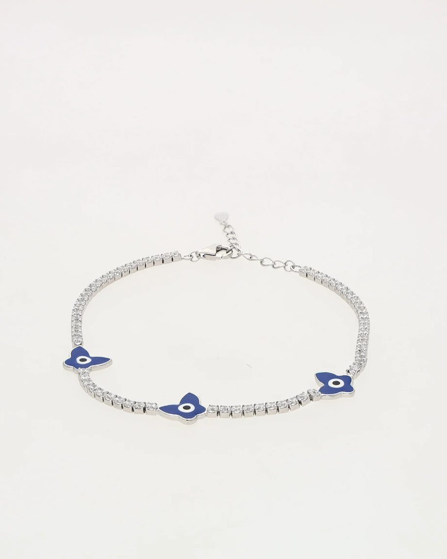 Butterfly Evil Eye Bracelet in 92.5 Silver