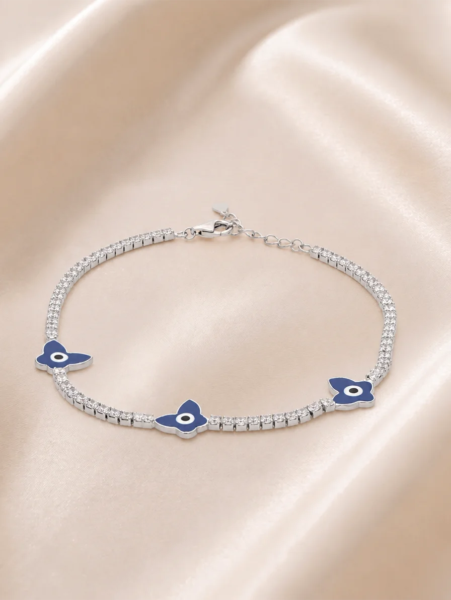 Butterfly Evil Eye Bracelet in 92.5 Silver