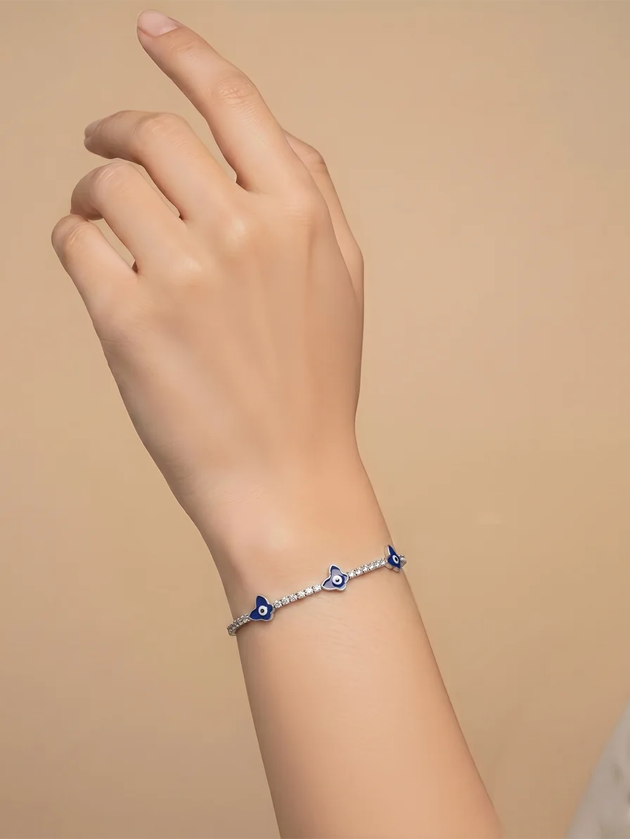 Butterfly Evil Eye Bracelet in 92.5 Silver
