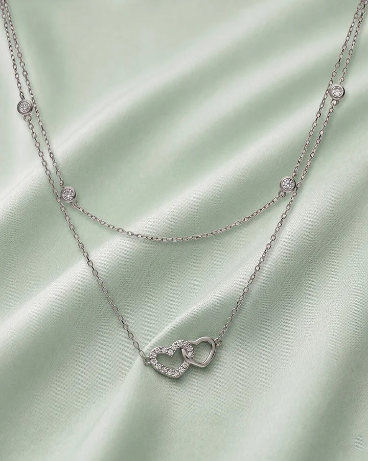 Twin Heart Lariat Chain in 92.5 Silver