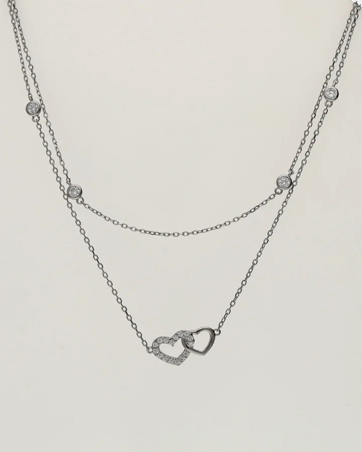 Twin Heart Lariat Chain in 92.5 Silver