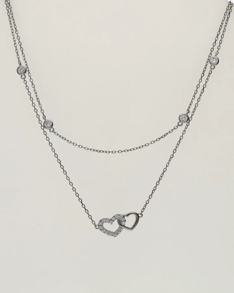 Twin Heart Lariat Chain in 92.5 Silver