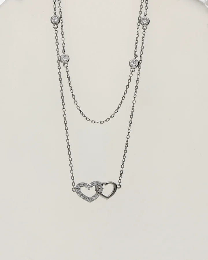 Twin Heart Lariat Chain in 92.5 Silver