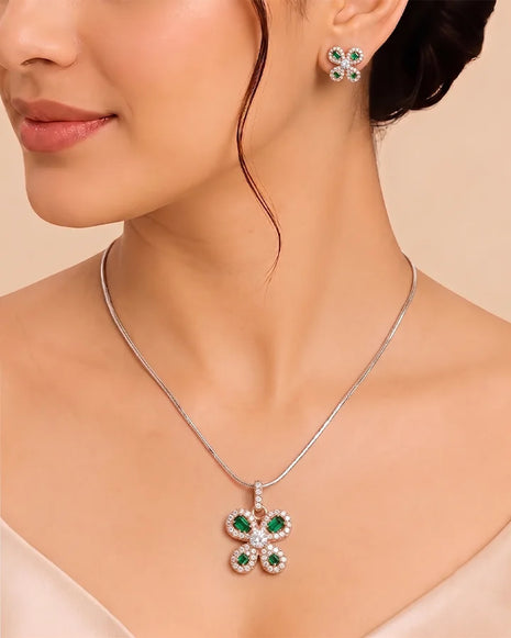 Emerald Petal Charm Duo in 92.5 Silver