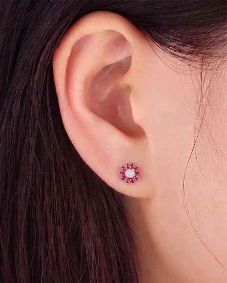 Ruby Bloom Earrings in 92.5 Silver