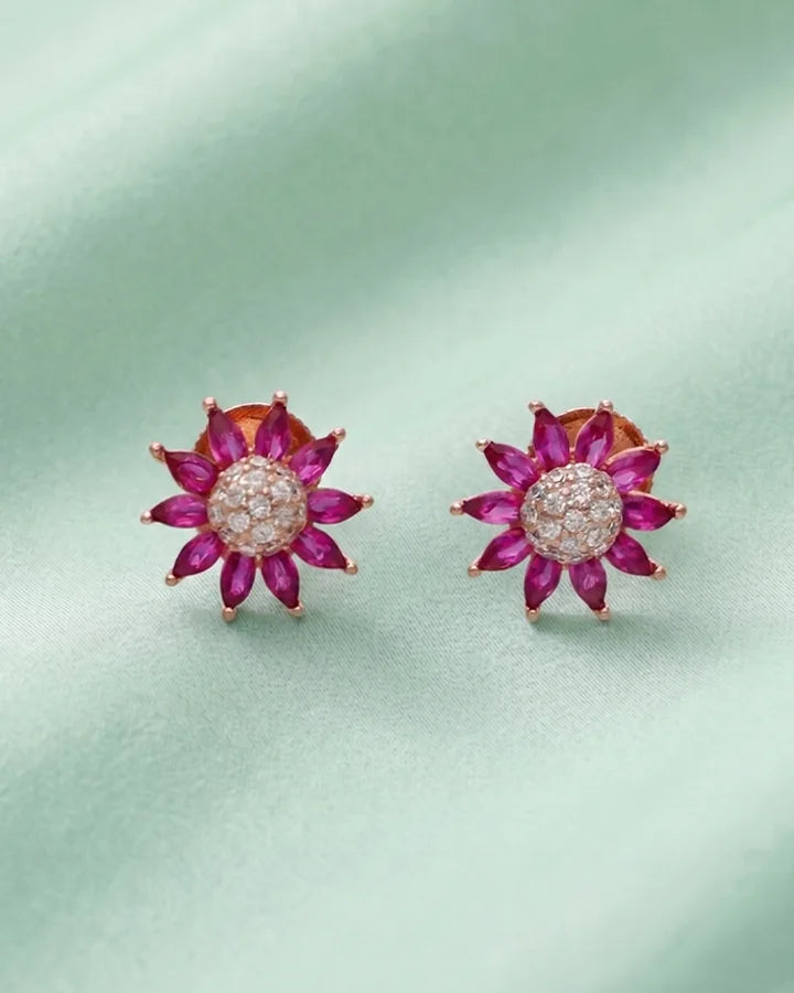 Ruby Bloom Earrings in 92.5 Silver