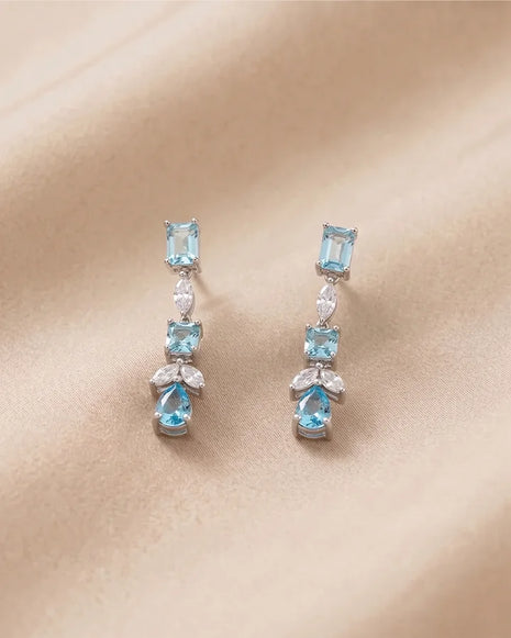 Sapphire Bloom Drop Earrings in 92.5 Silver