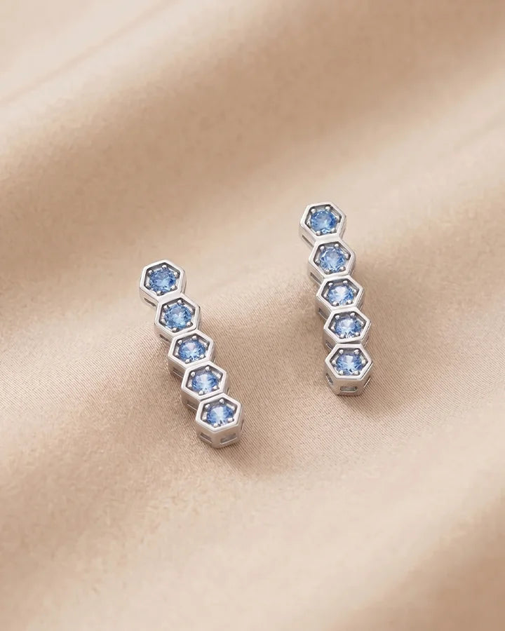 Sapphire Hexa Studs in 92.5 Silver
