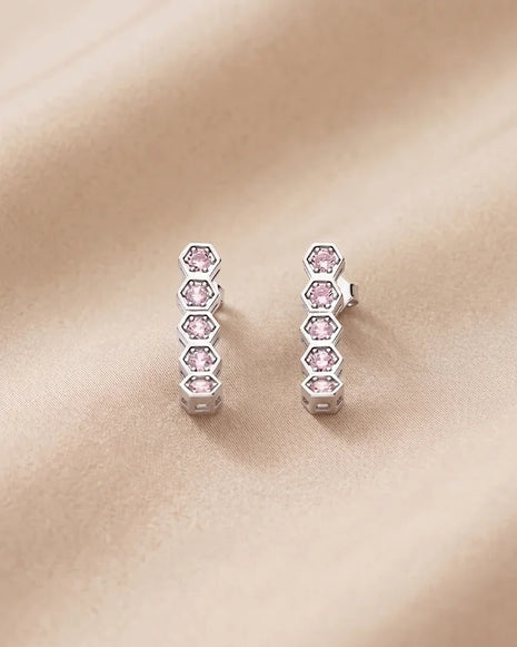 Blush Hexa Studs in 92.5 Silver