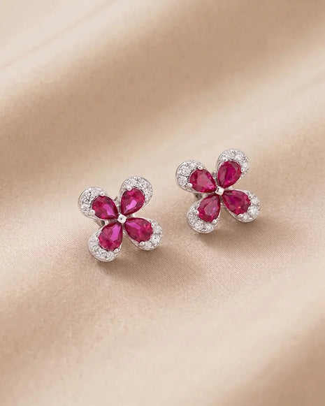 Crimson Petal Studs in 92.5 Silver