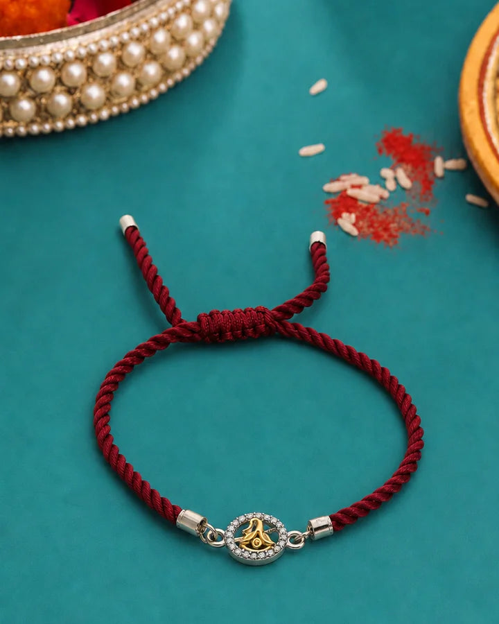 Ganesha Stone Rakhi in 92.5 Silver