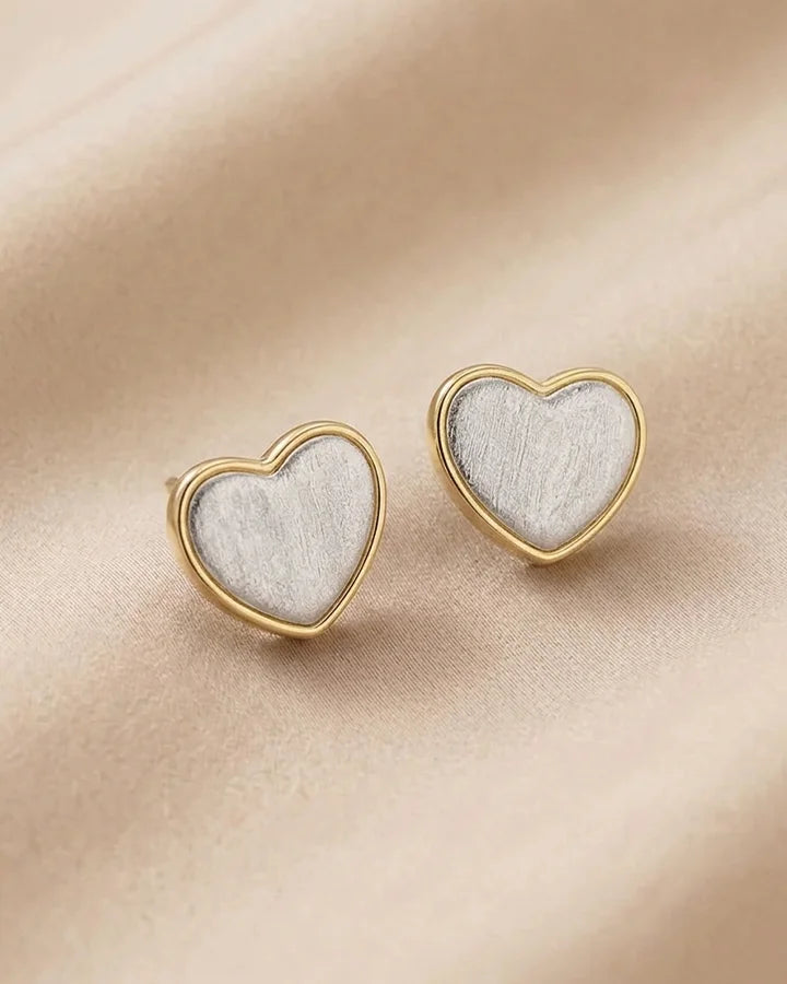 Golden Outline Heart Studs in 92.5 Silver