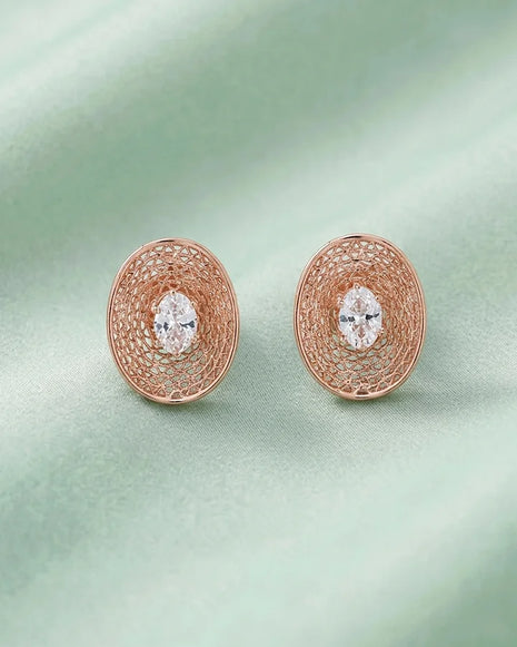 Rose Oval Mesh Studs in 92.5 Silver